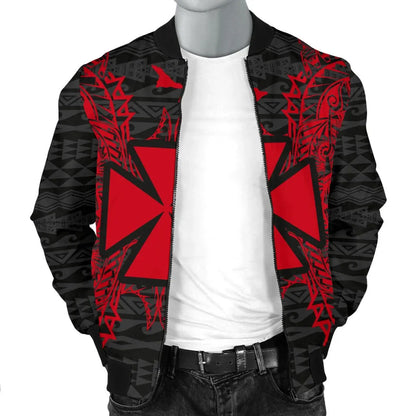 Wallis And Futuna Polynesian Bomber Jacket Map Red