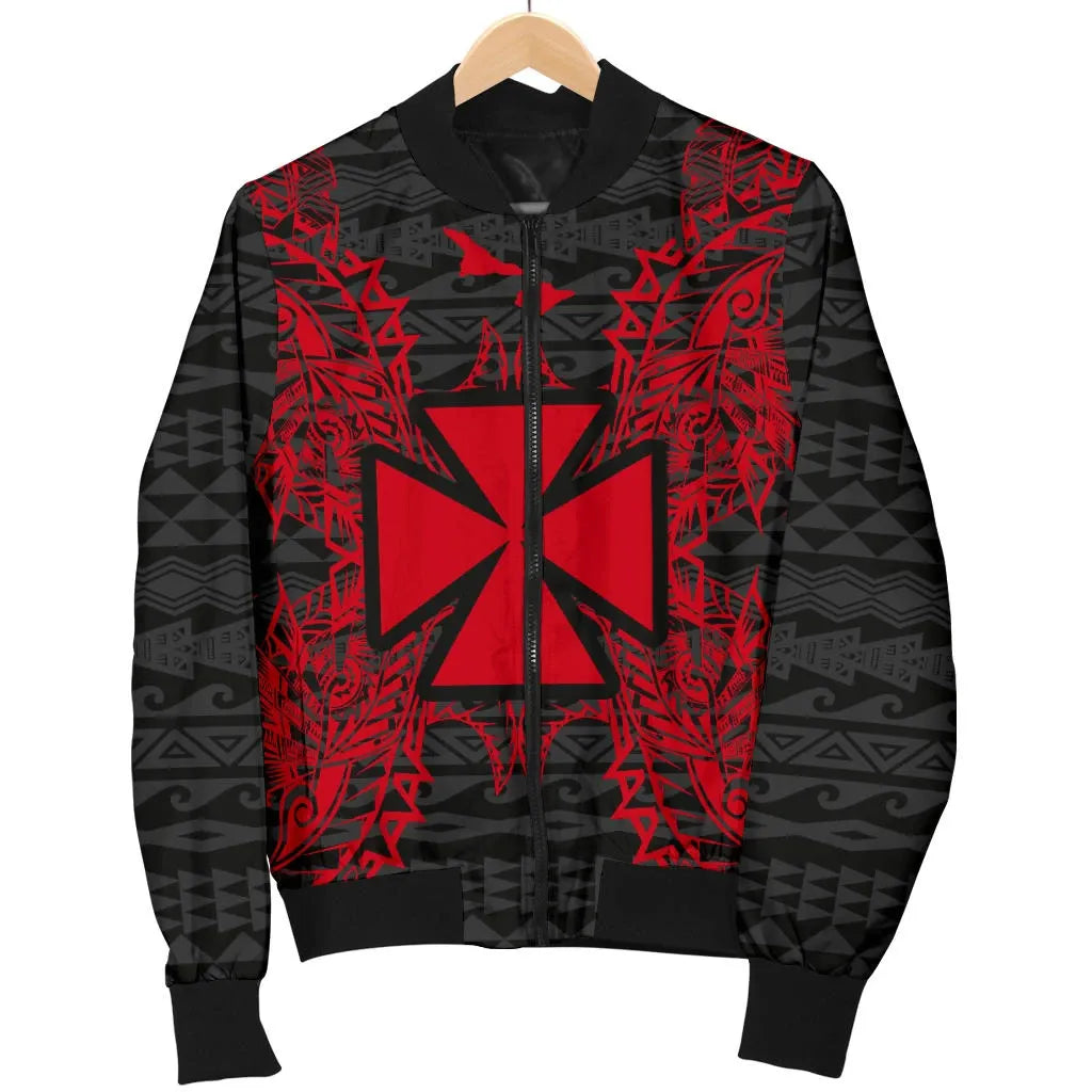 Wallis And Futuna Polynesian Bomber Jacket Map Red