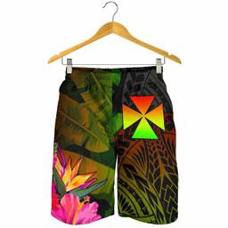 Wallis and Futuna Polynesian Men Shorts - Hibiscus and Banana Leaves