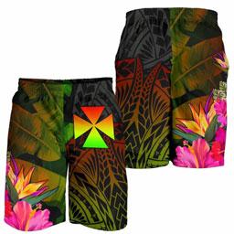 Wallis and Futuna Polynesian Men Shorts - Hibiscus and Banana Leaves