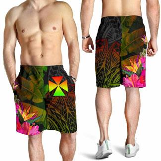 Wallis and Futuna Polynesian Men Shorts - Hibiscus and Banana Leaves