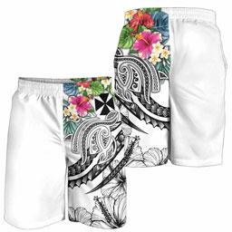 Wallis and Futuna Polynesian Men Shorts - Summer Plumeria (White)