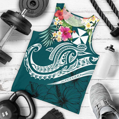 Wallis and Futuna Polynesian Men Tank Top - Summer Plumeria (Turquoise)