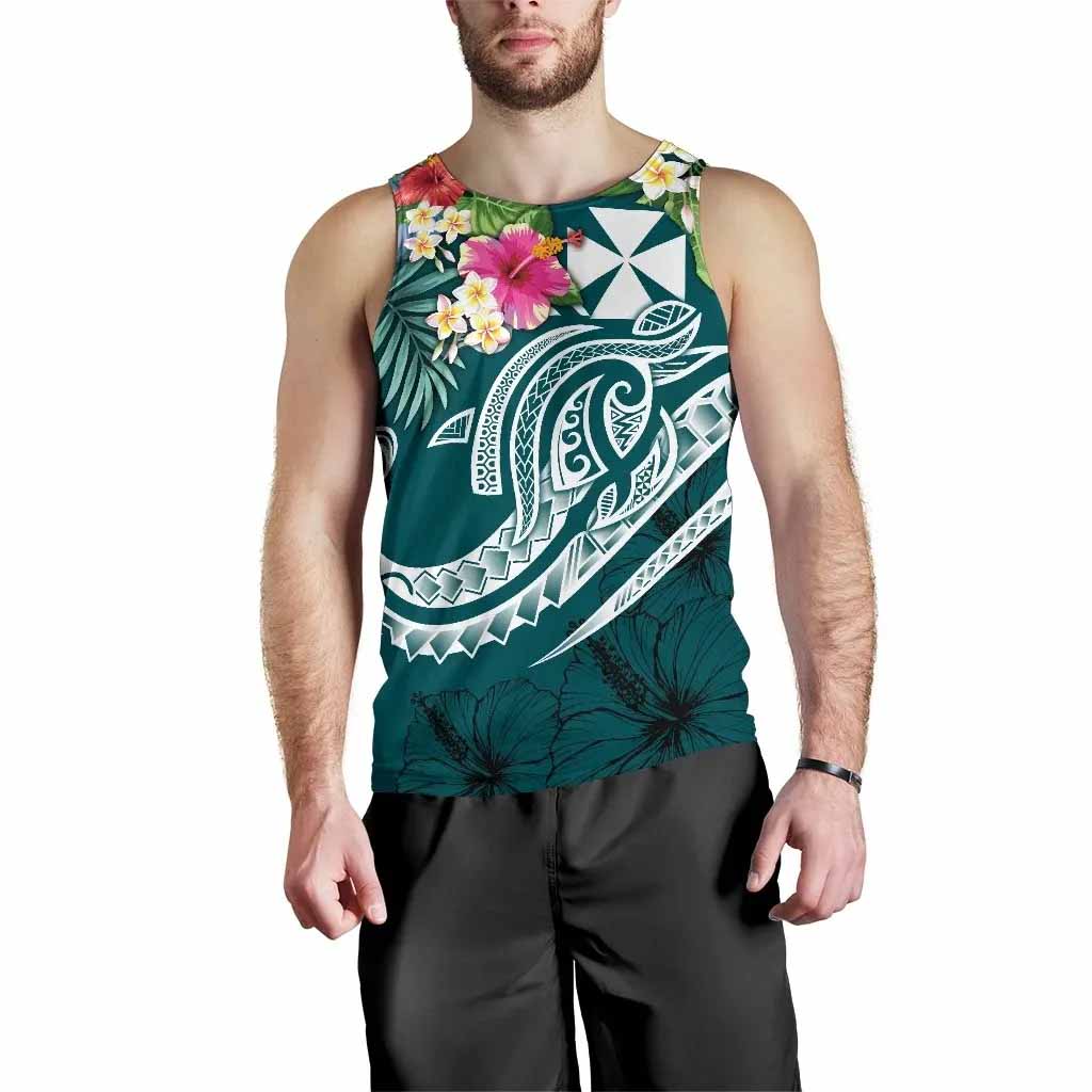 Wallis and Futuna Polynesian Men Tank Top - Summer Plumeria (Turquoise)
