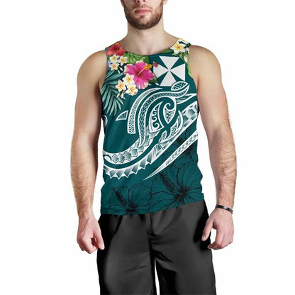 Wallis and Futuna Polynesian Men Tank Top - Summer Plumeria (Turquoise)