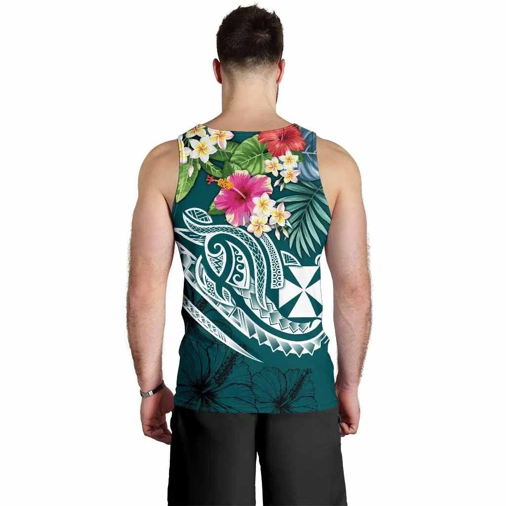 Wallis and Futuna Polynesian Men Tank Top - Summer Plumeria (Turquoise)
