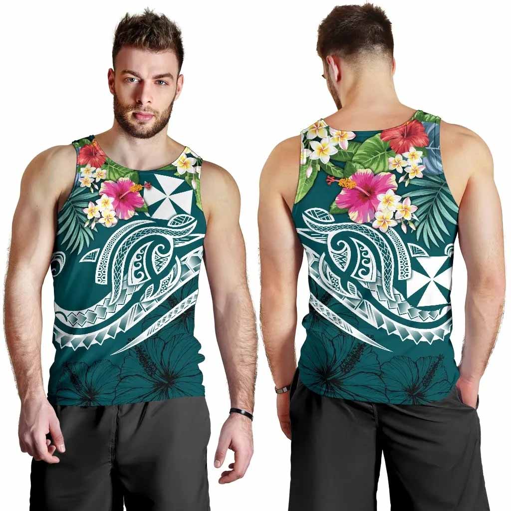 Wallis and Futuna Polynesian Men Tank Top - Summer Plumeria (Turquoise)