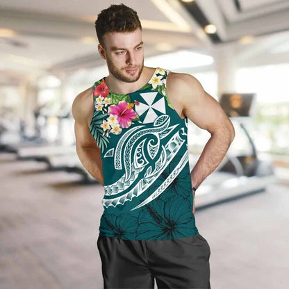 Wallis and Futuna Polynesian Men Tank Top - Summer Plumeria (Turquoise)