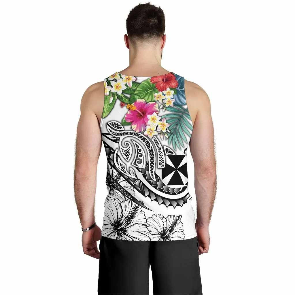 Wallis and Futuna Polynesian Men Tank Top - Summer Plumeria (White)