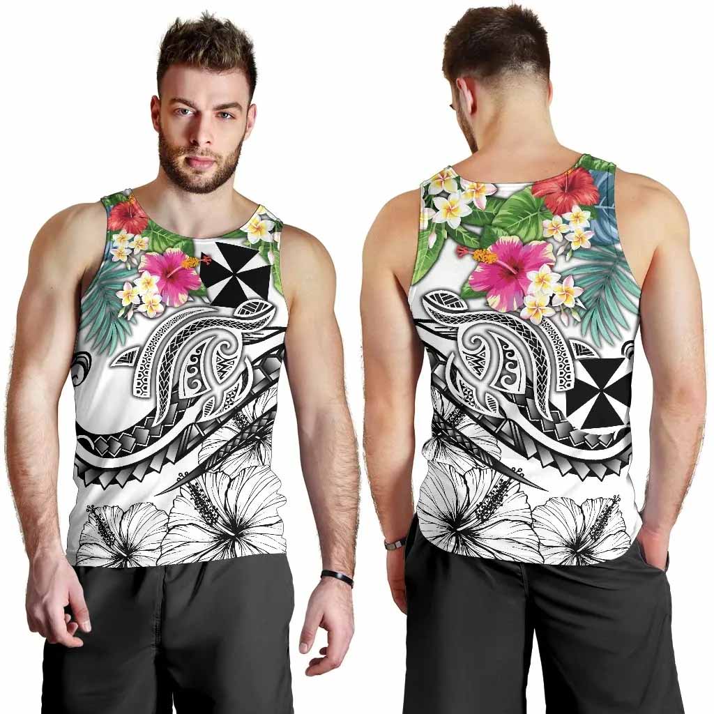 Wallis and Futuna Polynesian Men Tank Top - Summer Plumeria (White)
