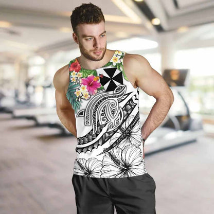 Wallis and Futuna Polynesian Men Tank Top - Summer Plumeria (White)