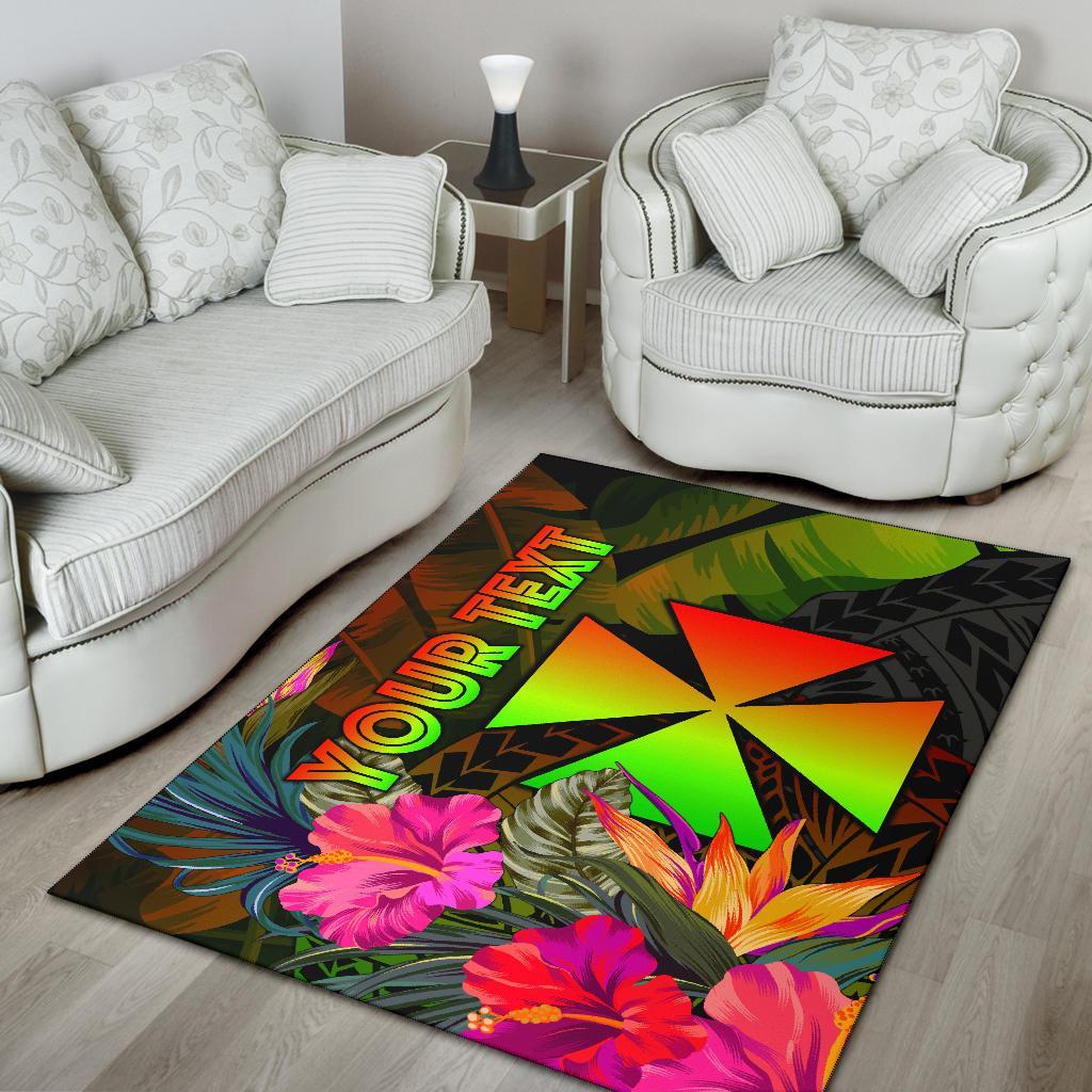Wallis and Futuna Polynesian Personalised Area Rug - Hibiscus and Banana Leaves