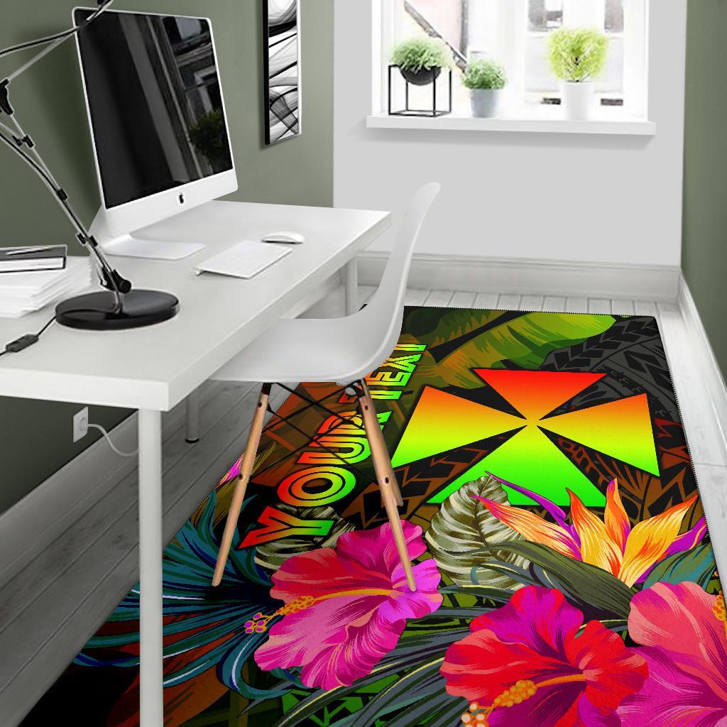 Wallis and Futuna Polynesian Personalised Area Rug - Hibiscus and Banana Leaves