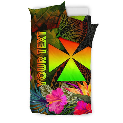Wallis And Futuna Polynesian Personalised Bedding Set - Hibiscus And Banana Leaves