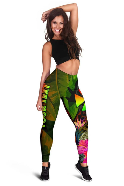 Wallis and Futuna Polynesian Personalised Legging - Hibiscus and Banana Leaves