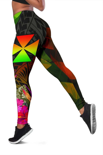 Wallis and Futuna Polynesian Personalised Legging - Hibiscus and Banana Leaves