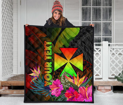 Wallis and Futuna Polynesian Personalised Premium Quilt - Hibiscus and Banana Leaves