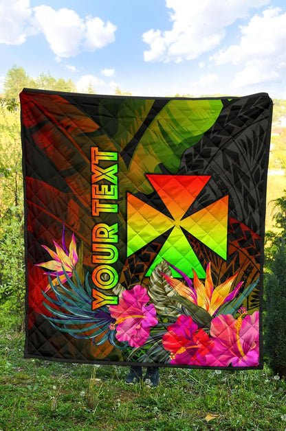 Wallis and Futuna Polynesian Personalised Premium Quilt - Hibiscus and Banana Leaves