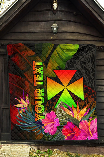 Wallis and Futuna Polynesian Personalised Premium Quilt - Hibiscus and Banana Leaves