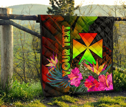 Wallis and Futuna Polynesian Personalised Premium Quilt - Hibiscus and Banana Leaves