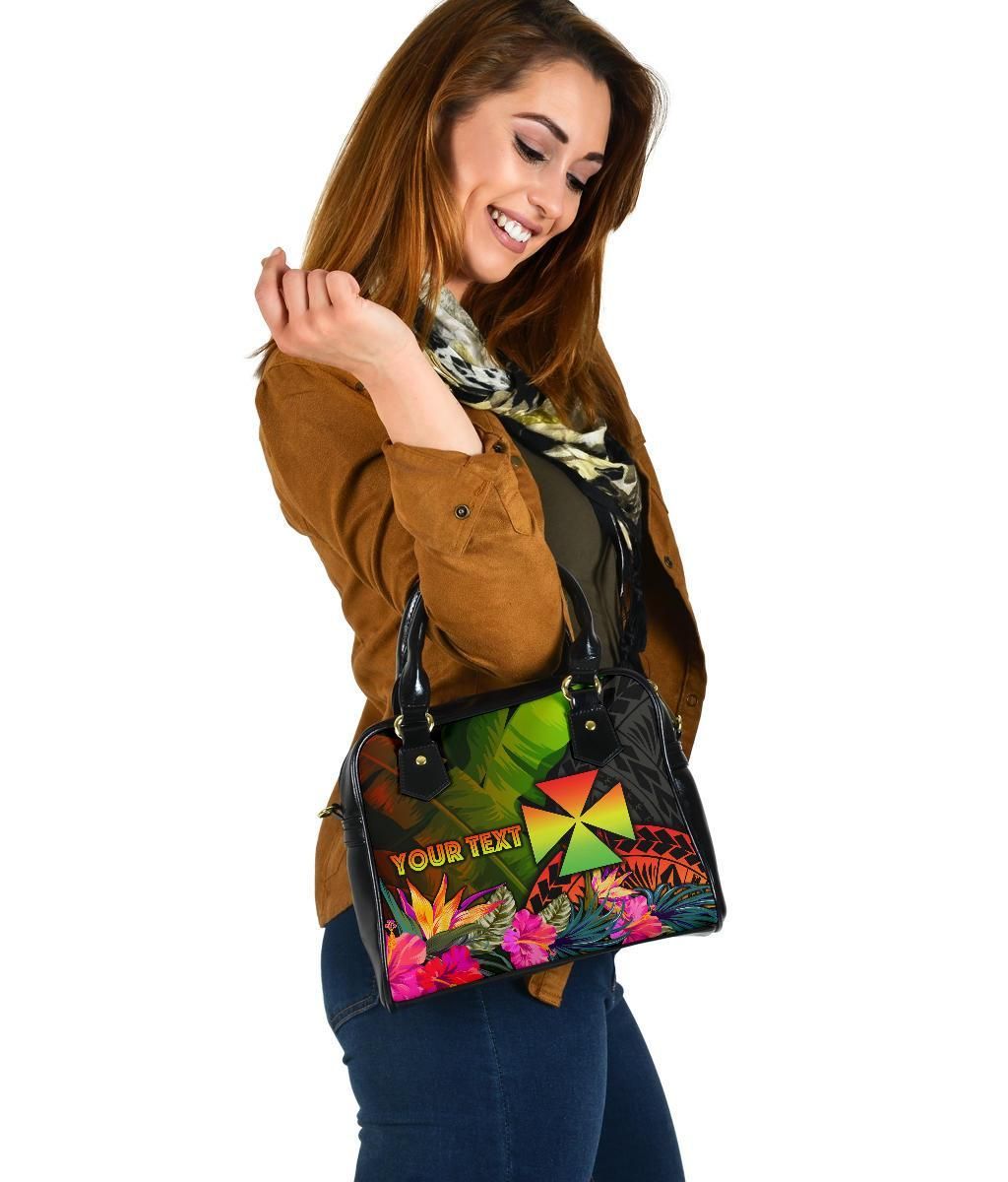 Wallis And Futuna Polynesian Personalised Shoulder Handbag - Hibiscus And Banana Leaves