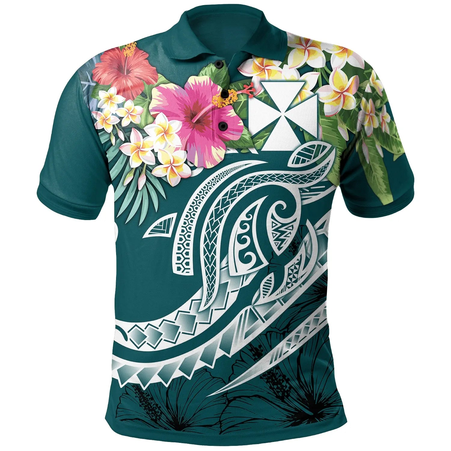 Wallis and Futuna Polynesian Polo Shirt - Summer Plumeria (Turquoise)
