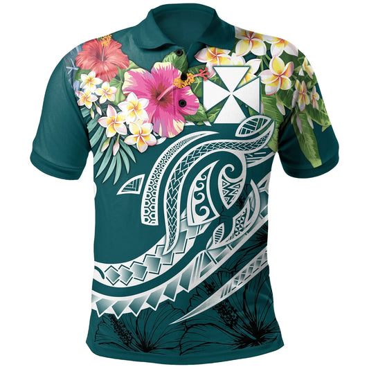 Wallis and Futuna Polynesian Polo Shirt - Summer Plumeria (Turquoise)