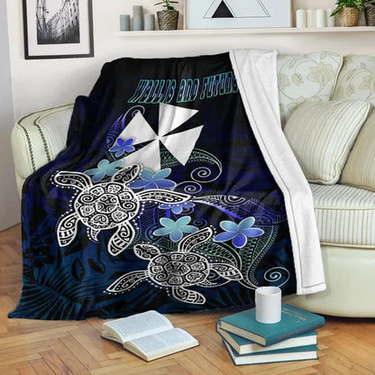 Wallis And Futuna Polynesian Premium Blanket - Blue Turtle Couple