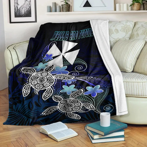 Wallis And Futuna Polynesian Premium Blanket - Blue Turtle Couple