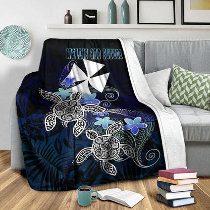 Wallis And Futuna Polynesian Premium Blanket - Blue Turtle Couple