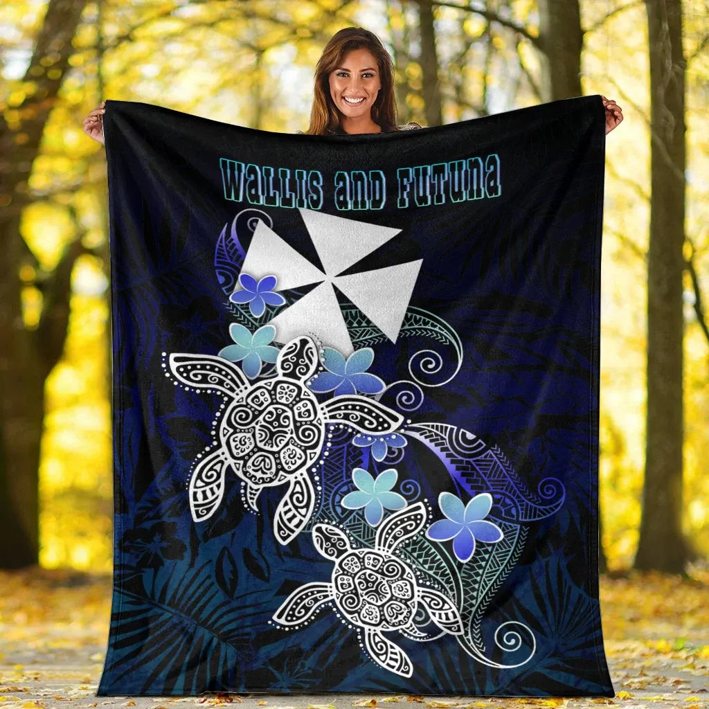 Wallis And Futuna Polynesian Premium Blanket - Blue Turtle Couple