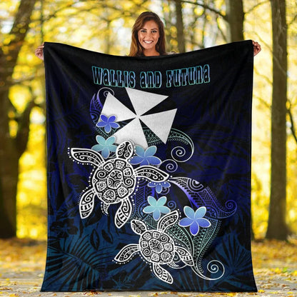 Wallis And Futuna Polynesian Premium Blanket - Blue Turtle Couple