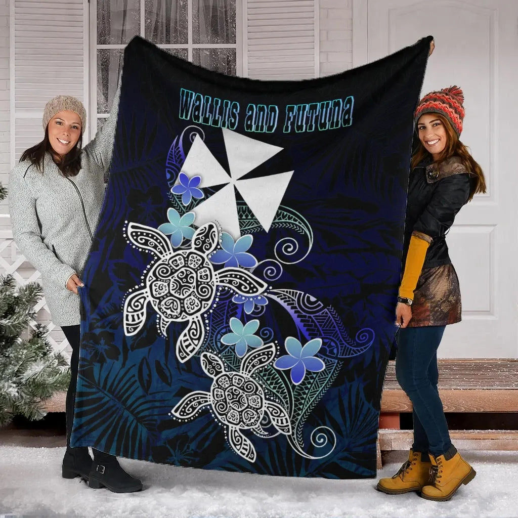 Wallis And Futuna Polynesian Premium Blanket - Blue Turtle Couple