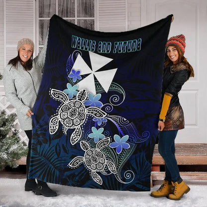 Wallis And Futuna Polynesian Premium Blanket - Blue Turtle Couple