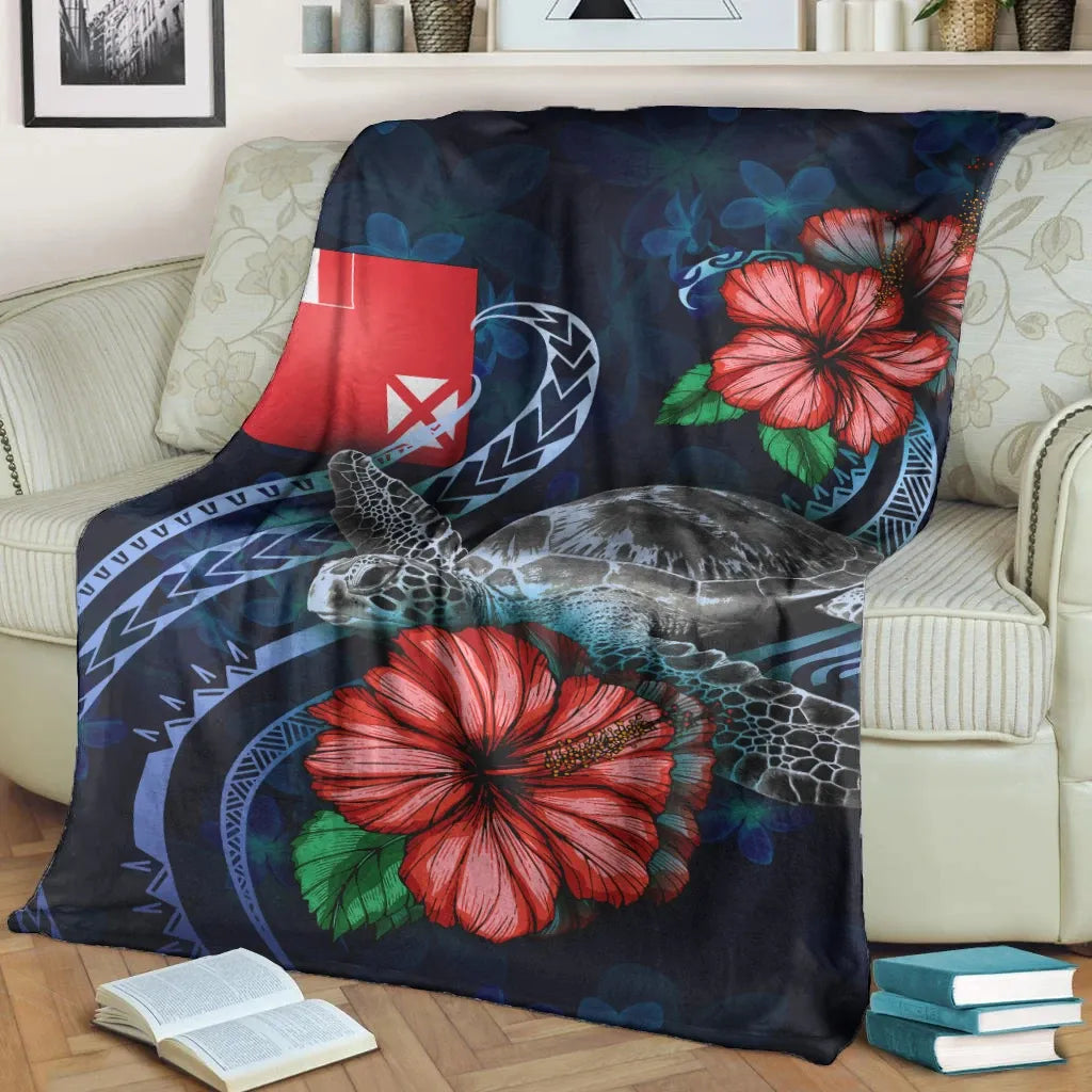 Wallis and Futuna Polynesian Premium Blanket - Blue Turtle Hibiscus