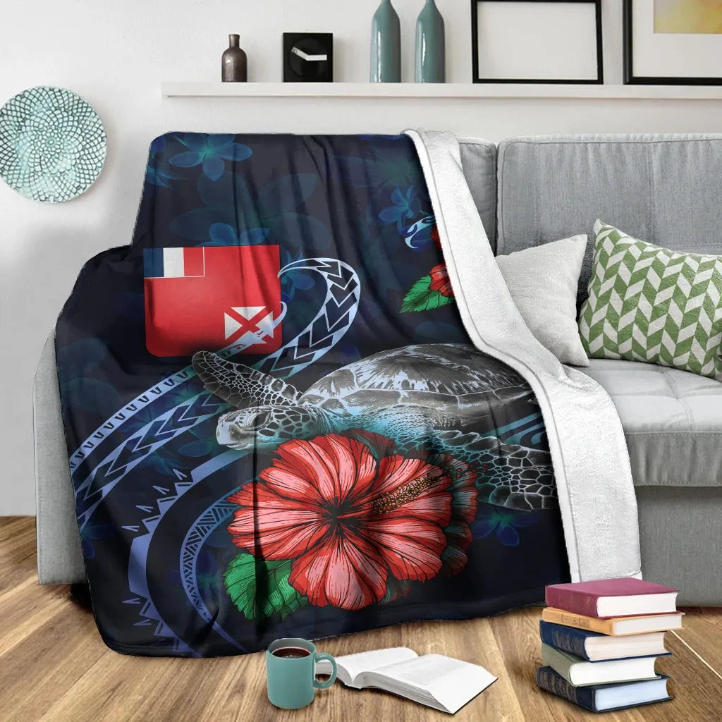 Wallis and Futuna Polynesian Premium Blanket - Blue Turtle Hibiscus