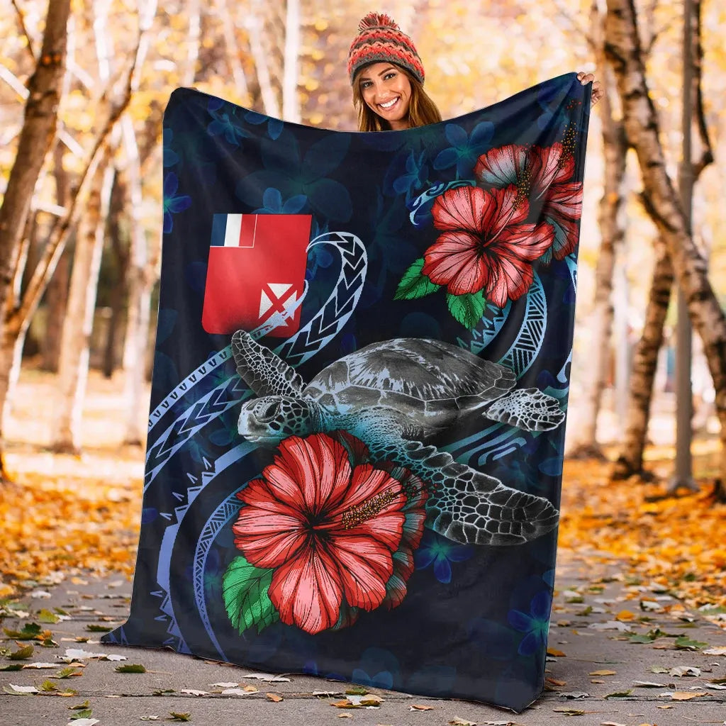 Wallis and Futuna Polynesian Premium Blanket - Blue Turtle Hibiscus