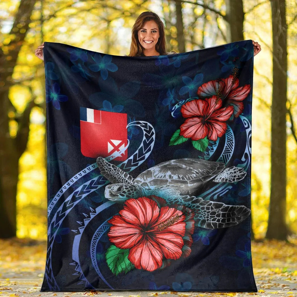 Wallis and Futuna Polynesian Premium Blanket - Blue Turtle Hibiscus