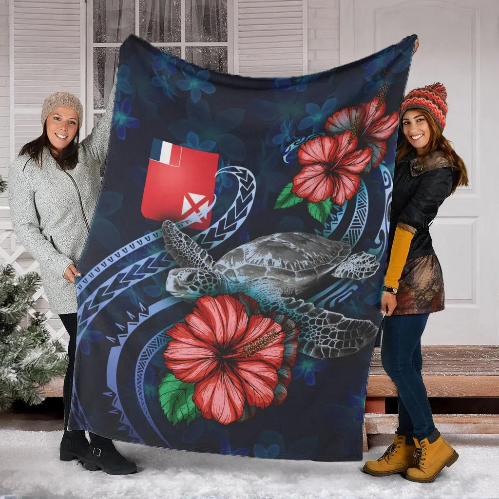 Wallis and Futuna Polynesian Premium Blanket - Blue Turtle Hibiscus