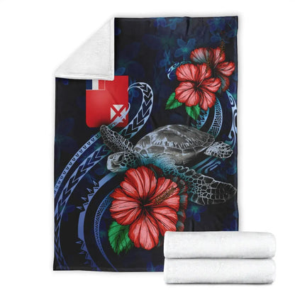 Wallis and Futuna Polynesian Premium Blanket - Blue Turtle Hibiscus