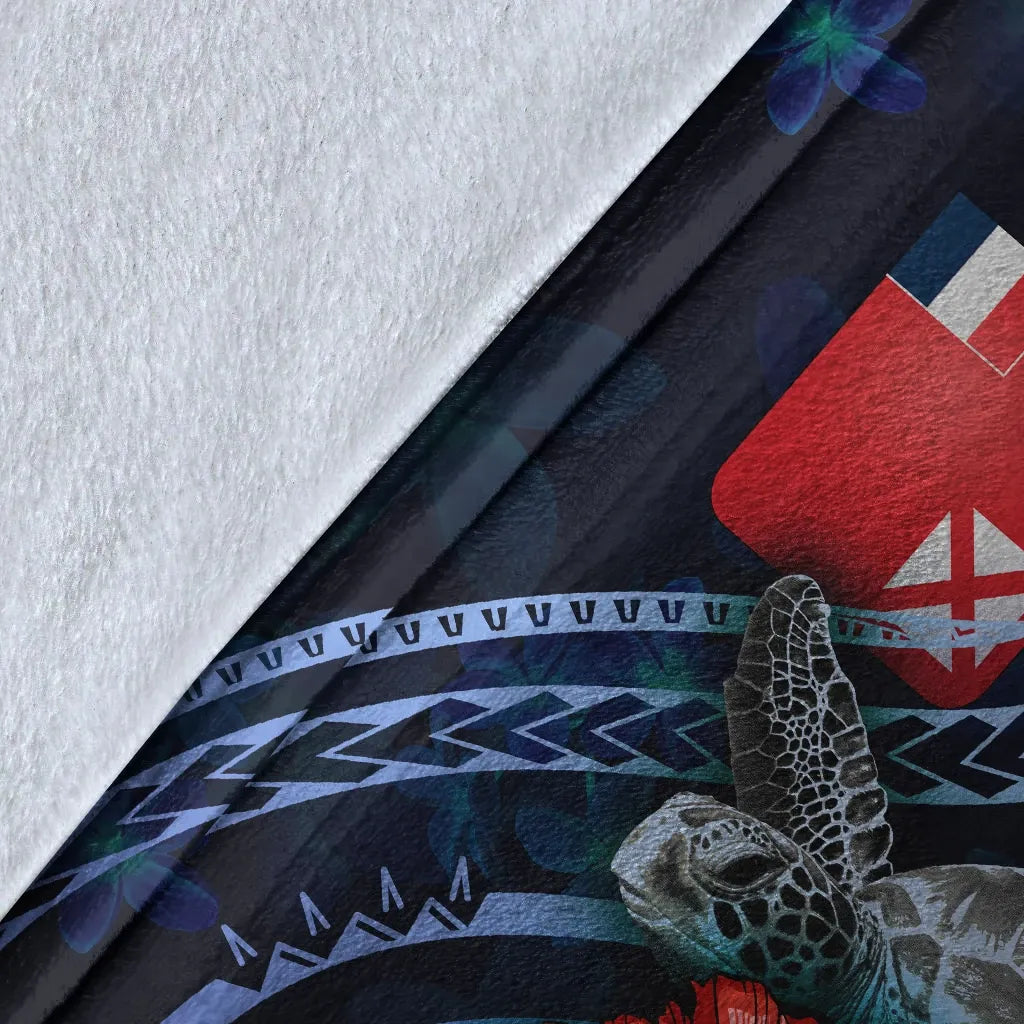 Wallis and Futuna Polynesian Premium Blanket - Blue Turtle Hibiscus