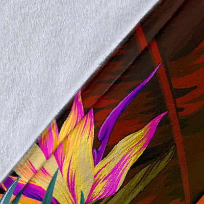 Wallis and Futuna Polynesian Premium Blanket - Hibiscus and Banana Leaves