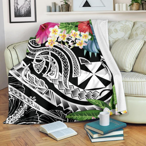Wallis and Futuna Polynesian Premium Blanket - Summer Plumeria (Black)