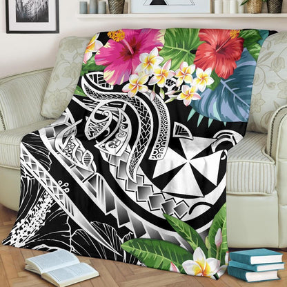 Wallis and Futuna Polynesian Premium Blanket - Summer Plumeria (Black)
