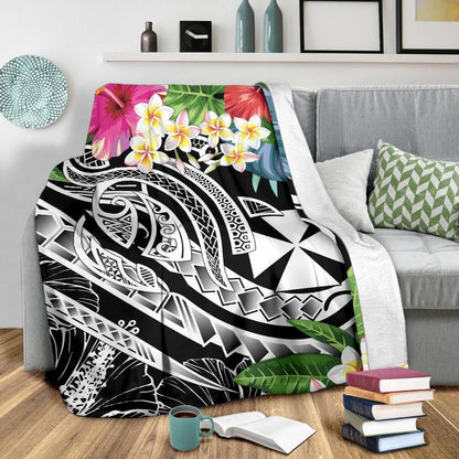 Wallis and Futuna Polynesian Premium Blanket - Summer Plumeria (Black)