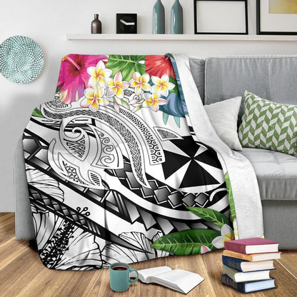 Wallis and Futuna Polynesian Premium Blanket - Summer Plumeria (White)