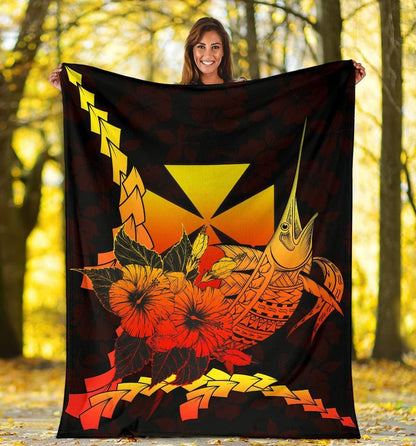 Wallis And Futuna Polynesian Premium Blanket - Swordfish With Hibiscus