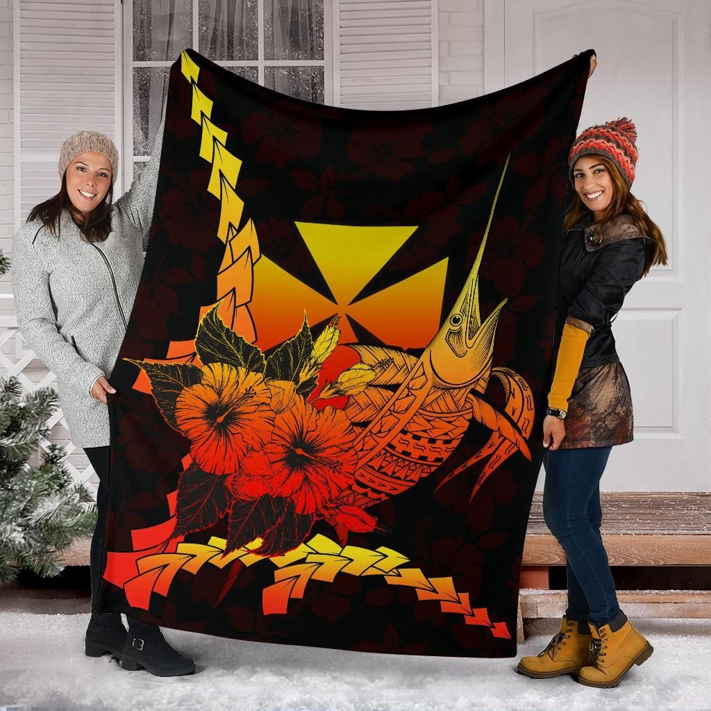 Wallis And Futuna Polynesian Premium Blanket - Swordfish With Hibiscus
