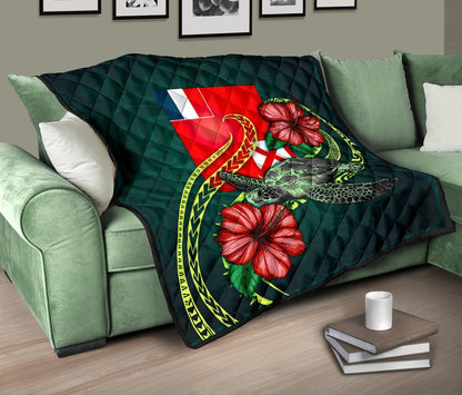 Wallis and Futuna Polynesian Premium Quilt - Green Turtle Hibiscus