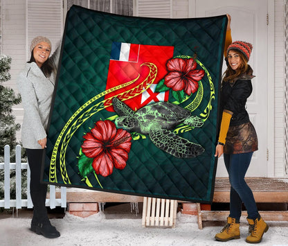Wallis and Futuna Polynesian Premium Quilt - Green Turtle Hibiscus